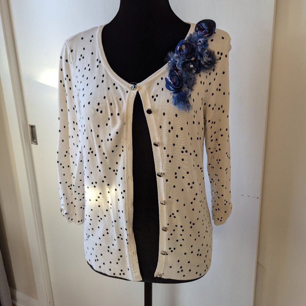 White House Black Market - Black & White Cardigan with flower- (S)